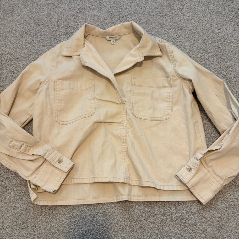 Banana Republic Denim Collared Pocket Shirt Womens M Ecru Cream Relaxed Boxy